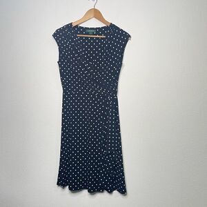 Lauren Ralph Lauren Women’s Black White Polka Dot Faux Wrap Dress Size 10 P
